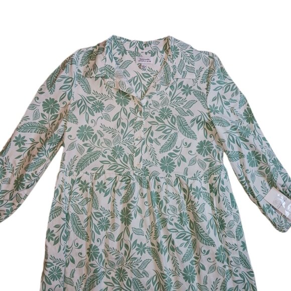 Tahari Arthur S. Levine Womens Large Dress Green/White Midi 3/4 Sleeve Floral - Picture 1 of 5